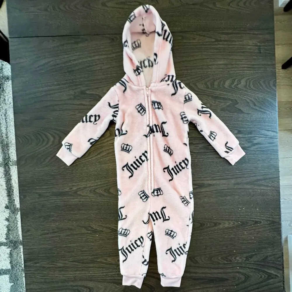 Juicy Couture Pink Hooded Fleece Sleeper Pajamas 2T